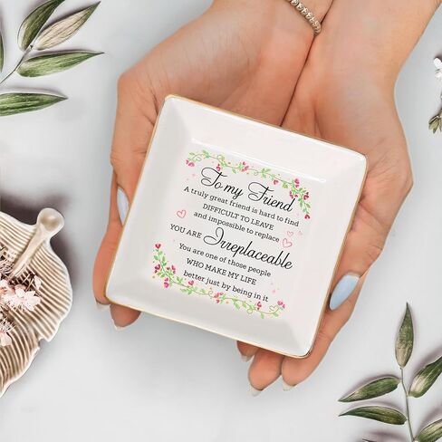 Gossby Ceramic Jewelry Tray - Best Friend Gift for Women - Christmas Birthday Friendship Gift for Friend, Coworker, Sister, Employee - Cute Small Group Team Women Gift - To My Friend in Saudi Arabia