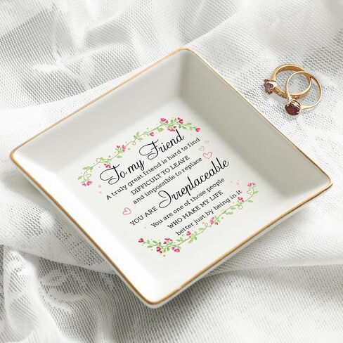 Gossby Ceramic Jewelry Tray - Best Friend Gift for Women - Christmas Birthday Friendship Gift for Friend, Coworker, Sister, Employee - Cute Small Group Team Women Gift - To My Friend in Saudi Arabia
