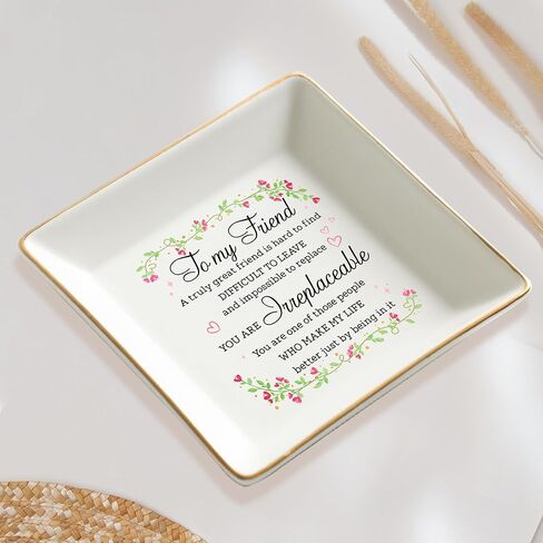 Gossby Ceramic Jewelry Tray - Best Friend Gift for Women - Christmas Birthday Friendship Gift for Friend, Coworker, Sister, Employee - Cute Small Group Team Women Gift - To My Friend in Saudi Arabia