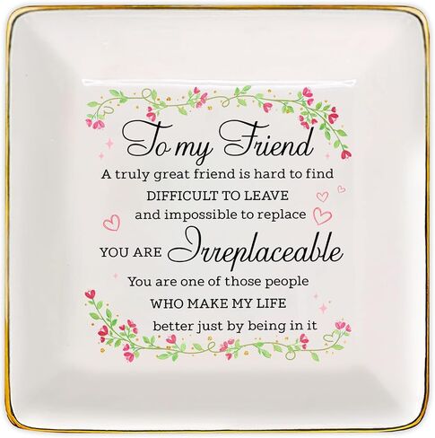 Gossby Ceramic Jewelry Tray - Best Friend Gift for Women - Christmas Birthday Friendship Gift for Friend, Coworker, Sister, Employee - Cute Small Group Team Women Gift - To My Friend in Saudi Arabia