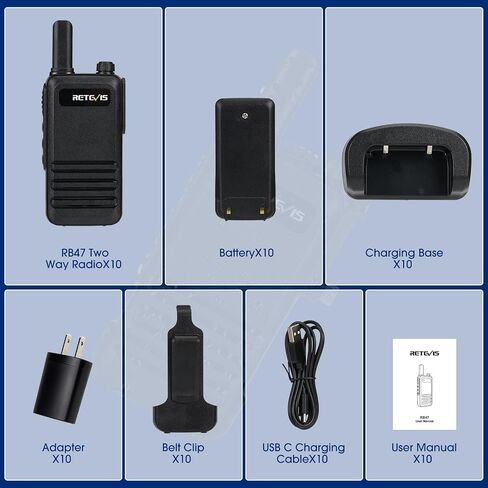 Retevis RB47 Walkie Talkies for Adults, Waterproof 2 Way Radios, Small, Compact, USB Rechargeable, with Charging Base, Compatible with RT22 RT68 H-777(10 Pack) in Saudi Arabia
