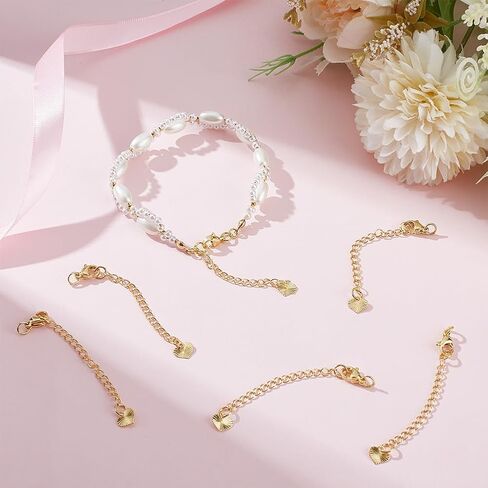 Beebeecraft 1 صندوق 20 قطعة سلسلة سوار موسع 18K مطلية بالذهب مجوهرات موسع كبح سلسلة تمديد مع مشابك مخلب جراد البحر وعلامات تبويب سلسلة القلب للقلادة DIY صناعة المجوهرات الحرف اليدوية in Saudi Arabia