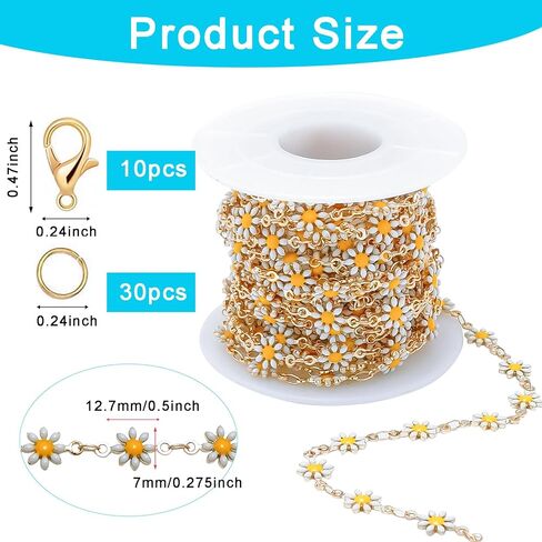 CREATZONE 16.8 قدم سلاسل ديزي المينا البيضاء مطلية بالذهب زهرة سلاسل المجوهرات النحاس سلسلة ربط الكابل مع بكرة لقلادة سوار DIY صنع in Kuwait