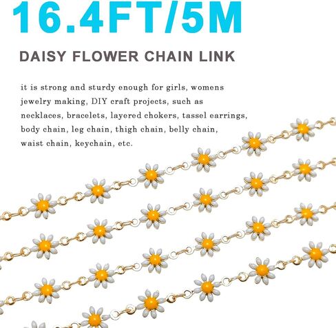 CREATZONE 16.8 قدم سلاسل ديزي المينا البيضاء مطلية بالذهب زهرة سلاسل المجوهرات النحاس سلسلة ربط الكابل مع بكرة لقلادة سوار DIY صنع in Kuwait