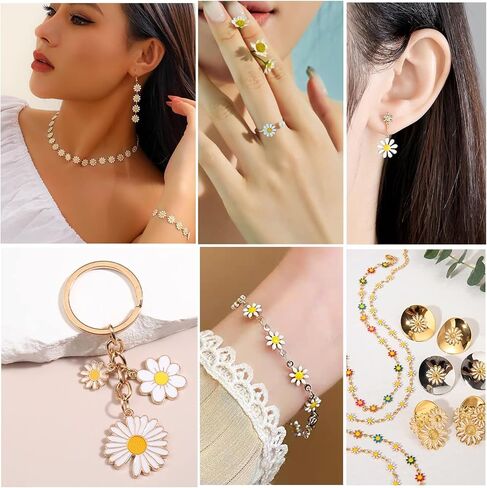 CREATZONE 16.8 قدم سلاسل ديزي المينا البيضاء مطلية بالذهب زهرة سلاسل المجوهرات النحاس سلسلة ربط الكابل مع بكرة لقلادة سوار DIY صنع in Kuwait