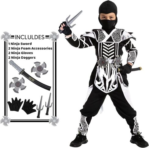 أزياء Spooktacular Creations الفضية للهالوين نينجا للأولاد والبنات، حفلات الهالوين ذات الطابع الشخصي in Saudi Arabia