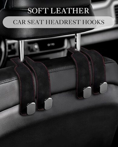Car Seat Hooks for Headrest, Soft Premium Leather Car Purse Hook with Double Metal Hooks, Car Seat Back Storage Hook for Purses and Bags (Black -2 Pack) in Saudi Arabia