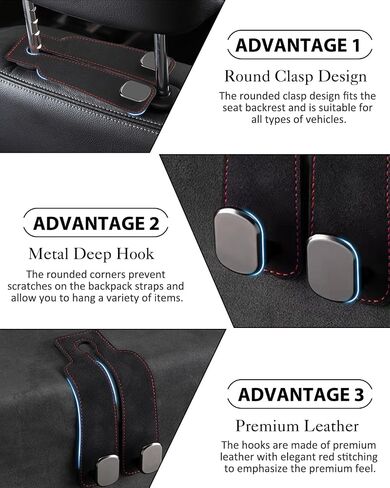 Car Seat Hooks for Headrest, Soft Premium Leather Car Purse Hook with Double Metal Hooks, Car Seat Back Storage Hook for Purses and Bags (Black -2 Pack) in Saudi Arabia