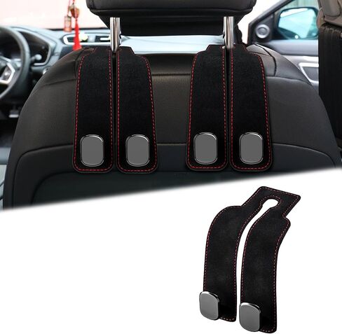 Car Seat Hooks for Headrest, Soft Premium Leather Car Purse Hook with Double Metal Hooks, Car Seat Back Storage Hook for Purses and Bags (Black -2 Pack) in Saudi Arabia