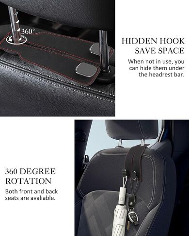 Car Seat Hooks for Headrest, Soft Premium Leather Car Purse Hook with Double Metal Hooks, Car Seat Back Storage Hook for Purses and Bags (Black -2 Pack) in Saudi Arabia