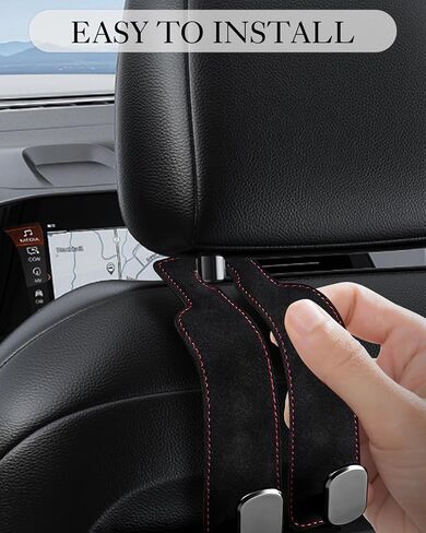 Car Seat Hooks for Headrest, Soft Premium Leather Car Purse Hook with Double Metal Hooks, Car Seat Back Storage Hook for Purses and Bags (Black -2 Pack) in Saudi Arabia