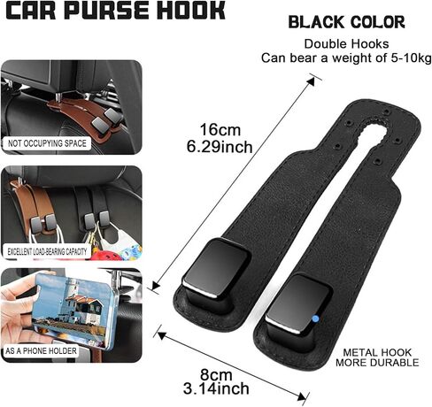 Car Purse Hook 2 Pcs Headrest Hooks for Car Black Car Hooks For Purses and Bags Cute Car Seat Back Storage Hook Purse Holder for Car Universal Vehiclel Car Organization Accessories (2 PCS - Black) in Saudi Arabia
