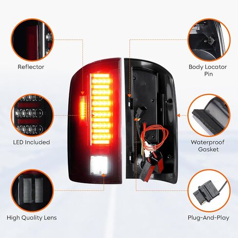 ضوء خلفي Tresound + مصباح شحن الفرامل الثالث لسيارة Dodge Ram 1500 2002-2006، Ram 2500 3500 2003 2004 2005 2006، مجموعة ضوء خلفي LED للتركيب العالي، 55077348AF 55077347AF in Kuwait