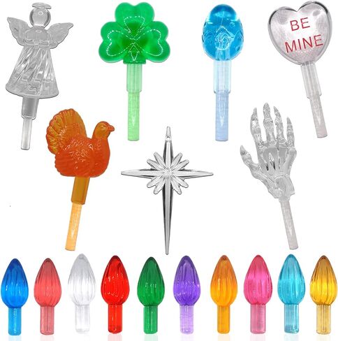 110Pcs in 10 Colors Ceramic Christmas Tree Replacement Lights - Plastic Bulbs Pegs, Included Angel Topper/Heart Top/Cross Stars/Egg/Turkey/Skeleton Hand/Clover. in Saudi Arabia