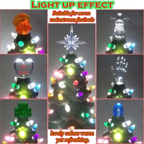 110Pcs in 10 Colors Ceramic Christmas Tree Replacement Lights - Plastic Bulbs Pegs, Included Angel Topper/Heart Top/Cross Stars/Egg/Turkey/Skeleton Hand/Clover. in Saudi Arabia