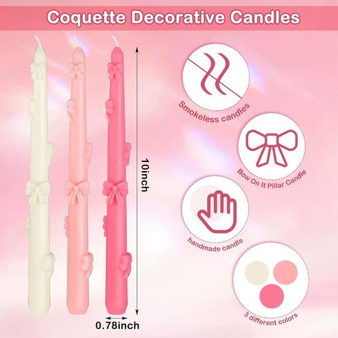 MTLEE 6 حزمة شمعة Coquette القوس الشموع Coquette غرفة ديكور الاشياء الجمالية لطيف للشقة الحمام جرلي ديكور in Saudi Arabia