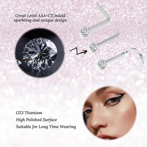 FUNLMO 20G حلقات الأنف التيتانيوم ثقب الأنف ترصيع الأنف ثقب المجوهرات حلقات الأنف الأطواق اللولب الغضروف Daith Tragus Rook Conch ثقب المجوهرات النائمة الأقراط in Saudi Arabia