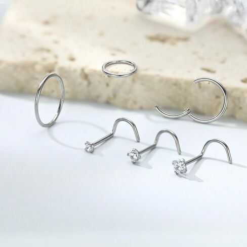 FUNLMO 20G حلقات الأنف التيتانيوم ثقب الأنف ترصيع الأنف ثقب المجوهرات حلقات الأنف الأطواق اللولب الغضروف Daith Tragus Rook Conch ثقب المجوهرات النائمة الأقراط in Saudi Arabia