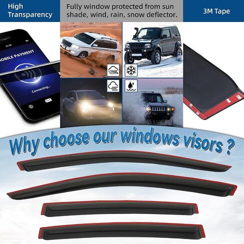 4pcs Front+Rear Smoke Tint Sun/Rain Guard Outside Mount Tape-On Vent Window Visors Compatible with 07-10 Sebring 11-14 200 Sedan in Saudi Arabia