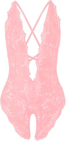 SOLY HUX Women's Floral Lace Criss Cross Backless Teddy Lingerie Bodysuit Babydoll in Kuwait