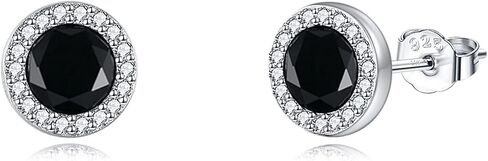 925 Sterling Silver Round Black Onyx Stud Earrings Cubic Zirconia CZ Jewelry for Men Women in Saudi Arabia