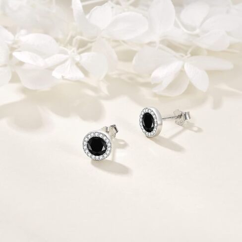 925 Sterling Silver Round Black Onyx Stud Earrings Cubic Zirconia CZ Jewelry for Men Women in Saudi Arabia