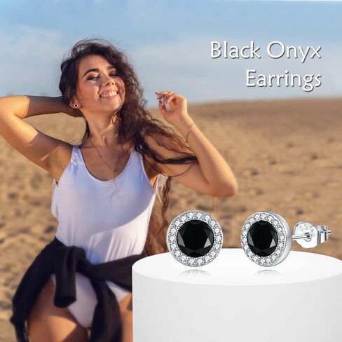 925 Sterling Silver Round Black Onyx Stud Earrings Cubic Zirconia CZ Jewelry for Men Women in Saudi Arabia