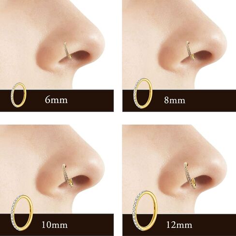 2Pcs Titanium & 316L Steel Nose Ring Hoops, Gold/Silver Cartilage Earrings for Men & Women - Septum, Tragus, Conch, Helix, Daith, Lip Piercing Jewelry with CZ Accent in Saudi Arabia