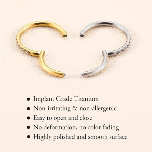 2Pcs Titanium & 316L Steel Nose Ring Hoops, Gold/Silver Cartilage Earrings for Men & Women - Septum, Tragus, Conch, Helix, Daith, Lip Piercing Jewelry with CZ Accent in Saudi Arabia