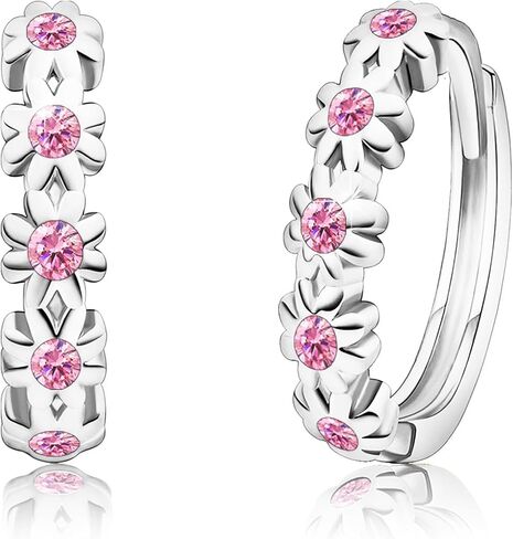 Huggie Earrings for Women Hypoallergenic Earrings for Girls Mini 14K Yellow Gold Plated Toddler Kids Cubic Zirconia Daisy Flower Small Hoop Earrings in Saudi Arabia