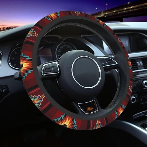 Native American Tribal Steering Wheel Cover for Women Men Southwest Pattern Native Aztec Red Print Navajo Design Wheel Protector Case Auto Car Accessories Universal for Cars Trucks (15 Inch) in Saudi Arabia