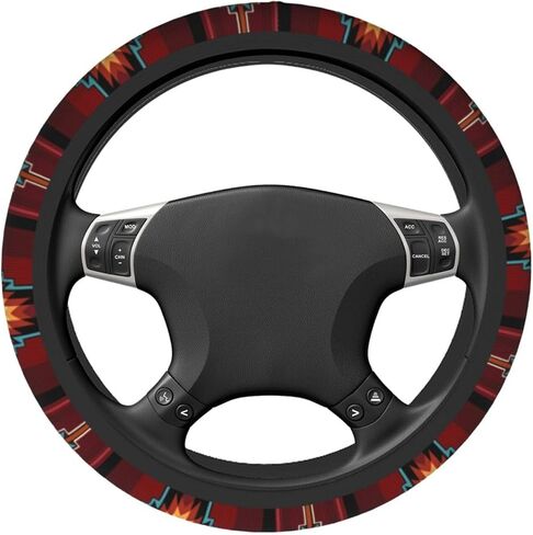 Native American Tribal Steering Wheel Cover for Women Men Southwest Pattern Native Aztec Red Print Navajo Design Wheel Protector Case Auto Car Accessories Universal for Cars Trucks (15 Inch) in Saudi Arabia
