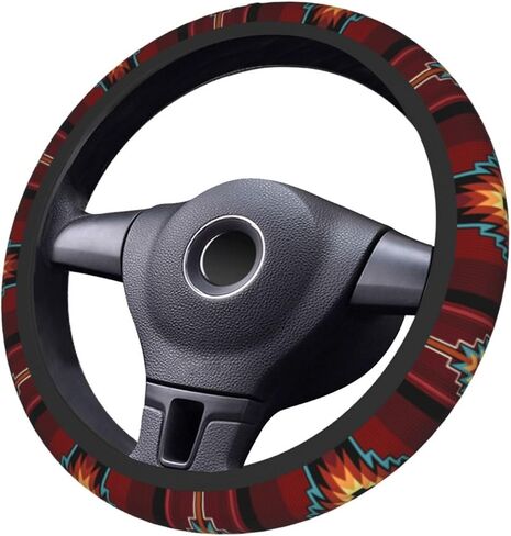 Native American Tribal Steering Wheel Cover for Women Men Southwest Pattern Native Aztec Red Print Navajo Design Wheel Protector Case Auto Car Accessories Universal for Cars Trucks (15 Inch) in Saudi Arabia