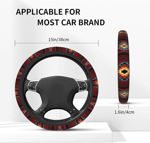 Native American Tribal Steering Wheel Cover for Women Men Southwest Pattern Native Aztec Red Print Navajo Design Wheel Protector Case Auto Car Accessories Universal for Cars Trucks (15 Inch) in Saudi Arabia