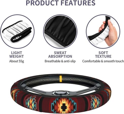 Native American Tribal Steering Wheel Cover for Women Men Southwest Pattern Native Aztec Red Print Navajo Design Wheel Protector Case Auto Car Accessories Universal for Cars Trucks (15 Inch) in Saudi Arabia