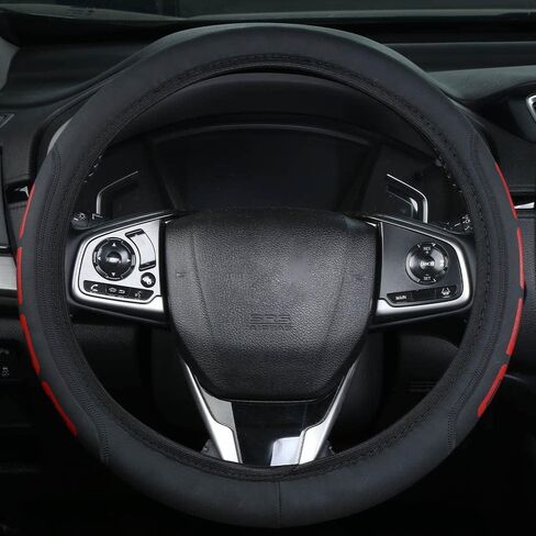 Microfiber Leather Car Steering Wheel Covers fit for Chevy Silverado Steering Wheel Cover 14-15.5inch Anti-Slip, Breathable -Red in Saudi Arabia
