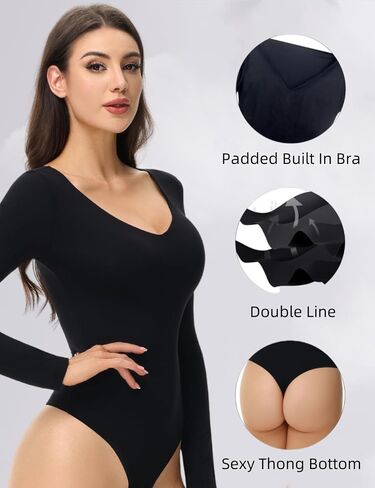 Long Sleeve Bodysuits V Neck Body Suits for Womens Sexy Thong Bodysuit Shirts Going Out Tops in Saudi Arabia