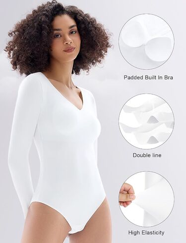 Long Sleeve Bodysuits V Neck Body Suits for Womens Sexy Thong Bodysuit Shirts Going Out Tops in Saudi Arabia