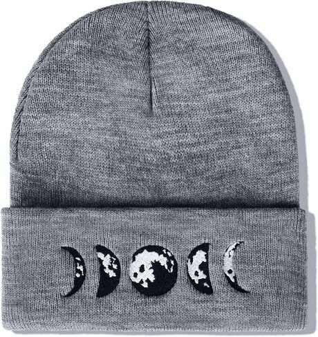 Gothic Moon Phase Skull Beanie Hats for Men Women, Halloween Knit Winter Hat for Birthday in Kuwait
