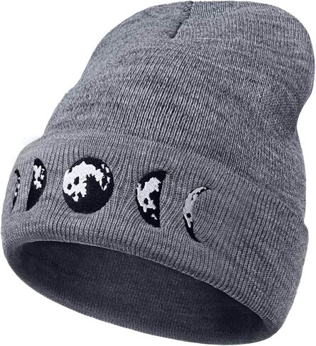 Gothic Moon Phase Skull Beanie Hats for Men Women, Halloween Knit Winter Hat for Birthday in Kuwait