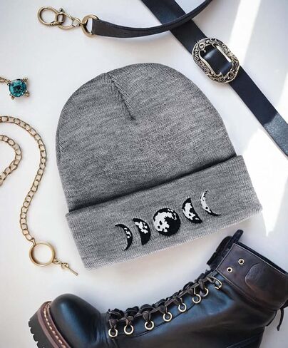 Gothic Moon Phase Skull Beanie Hats for Men Women, Halloween Knit Winter Hat for Birthday in Kuwait