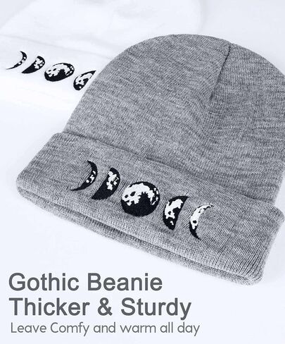 Gothic Moon Phase Skull Beanie Hats for Men Women, Halloween Knit Winter Hat for Birthday in Kuwait
