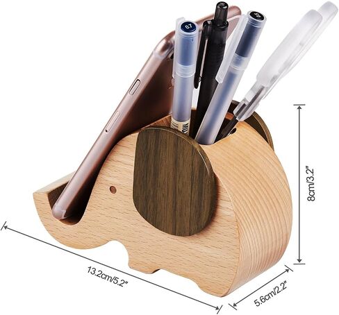 AhfuLife Wooden Elephant Cell Phone Holder/Stand with Pen&Pencil Holder/Pot, Desk Decoration Multi-functional Supplies Stationery Organizer, Christmas Gift Birthday Graduation Gift in Saudi Arabia