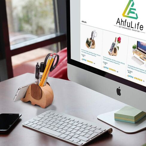 AhfuLife Wooden Elephant Cell Phone Holder/Stand with Pen&Pencil Holder/Pot, Desk Decoration Multi-functional Supplies Stationery Organizer, Christmas Gift Birthday Graduation Gift in Saudi Arabia