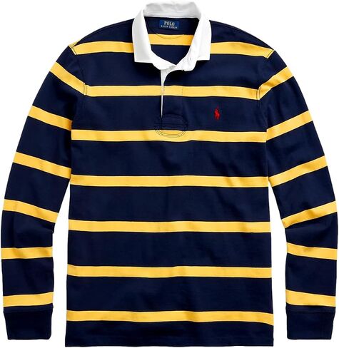 قميص رجبي مخطط بأكمام طويلة للرجال من POLO RALPH LAUREN (ذهبي، كحلي، مقاس نحيف مخصص، S) in Saudi Arabia