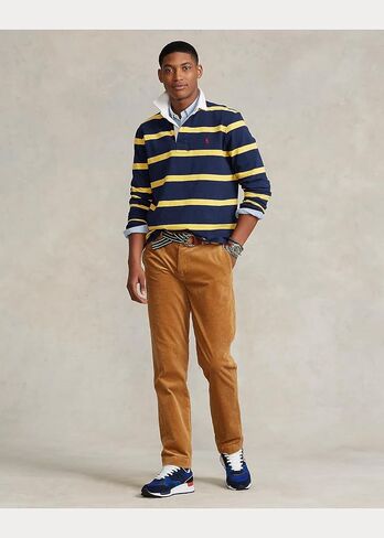قميص رجبي مخطط بأكمام طويلة للرجال من POLO RALPH LAUREN (ذهبي، كحلي، مقاس نحيف مخصص، S) in Saudi Arabia