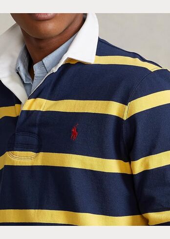 قميص رجبي مخطط بأكمام طويلة للرجال من POLO RALPH LAUREN (ذهبي، كحلي، مقاس نحيف مخصص، S) in Saudi Arabia