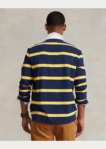 قميص رجبي مخطط بأكمام طويلة للرجال من POLO RALPH LAUREN (ذهبي، كحلي، مقاس نحيف مخصص، S) in Saudi Arabia