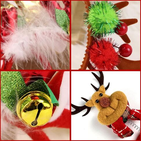 عصابات رأس عيد الميلاد من بارتي ويند لديكورات الحفلات، أزياء عطلة عيد الميلاد اللطيفة للأطفال البالغين، هدايا لوازم حفلات عيد الميلاد مع عصابة رأس سانتا قرن الرنة (12 نمطًا) in Kuwait