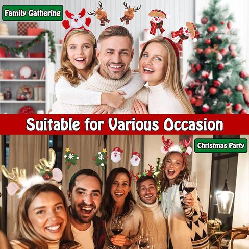 عصابات رأس عيد الميلاد من بارتي ويند لديكورات الحفلات، أزياء عطلة عيد الميلاد اللطيفة للأطفال البالغين، هدايا لوازم حفلات عيد الميلاد مع عصابة رأس سانتا قرن الرنة (12 نمطًا) in Kuwait